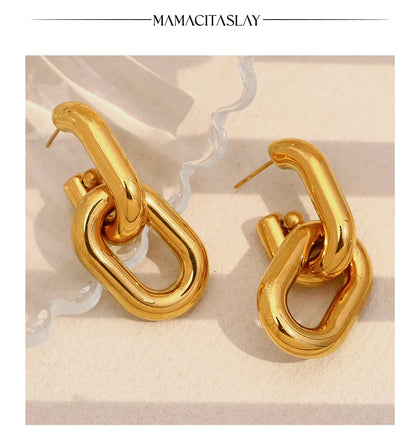 MamacitaSlay 316L Stainless Steel Double Color Double Layer Earrings Party Waterproof Jewelry Women's Unique Cool Earrings Gift
