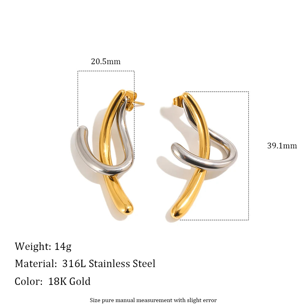 MamacitaSlay 316L Stainless Steel Two Tone Intertwined Stud Earrings 18K Gold Plated PVD Waterproof Jewelry For Women Daily Gift