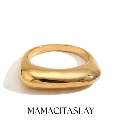 MamacitaSlay Classic 316L Stainless Steel Flat Stick Ring Waterproof 18K Gold Plated Jewelry 2025 Creative Women's Elegant Gift