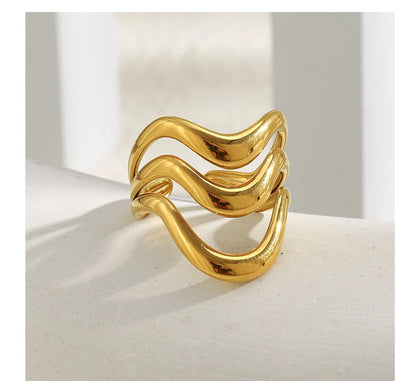 MamacitaSlay 316L Stainless Steel Multilayer Open Ring Party Waterproof 18K Gold Plated Jewelry Women's Charm Cool Ring Gift