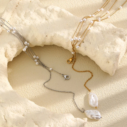 MamacitaSlay 316L Stainless Steel Multilayer Chain Pearl Body Chain 18K Gold Plated Waterproof Jewelry For Bikini Accessories