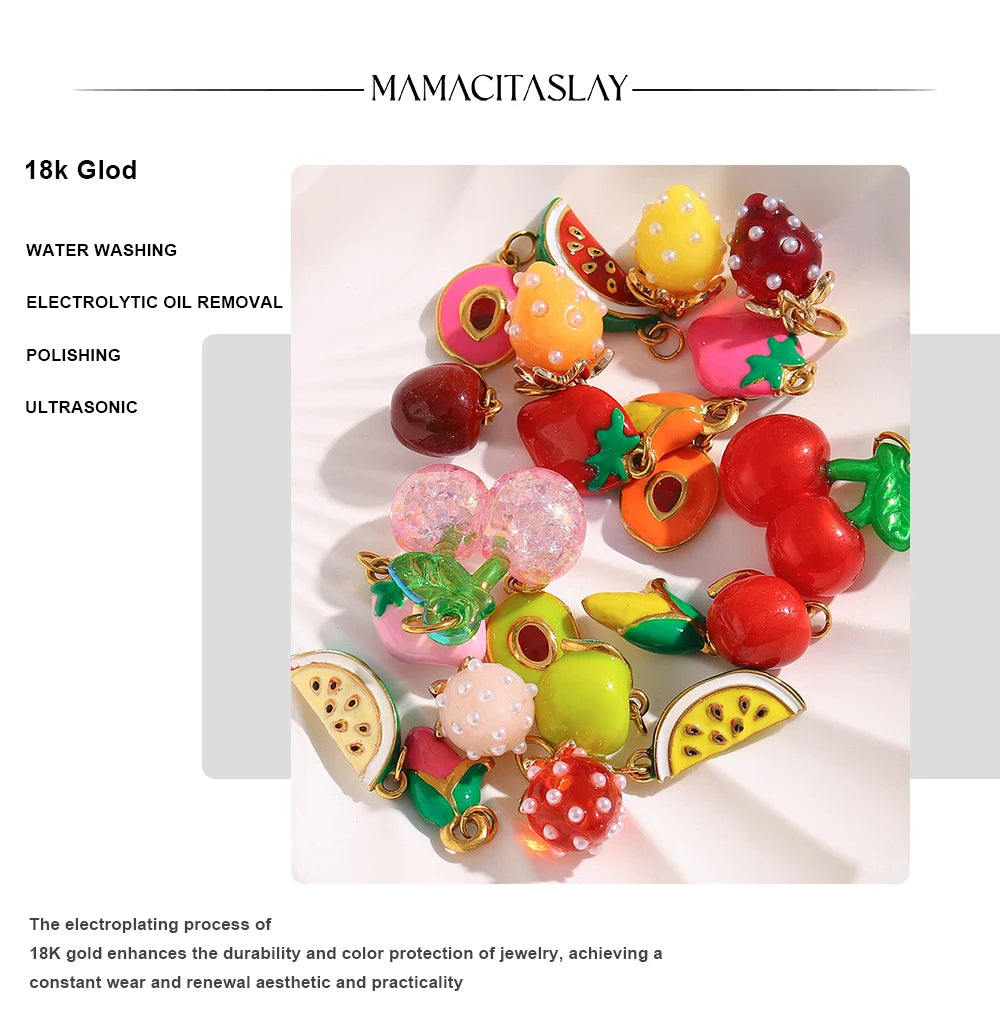 MamacitaSlay Stainless Steel Resin Tropical Fruit Charms Earrings Necklace Bracelet DIY Accessories Women's Waterproof Pendant