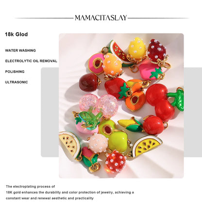 MamacitaSlay Stainless Steel Resin Tropical Fruit Charms Earrings Necklace Bracelet DIY Accessories Women's Waterproof Pendant