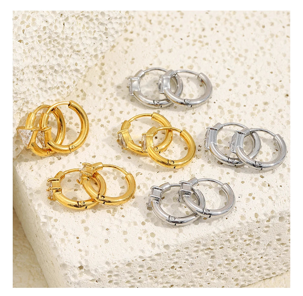 MamacitaSlay 316l Stainless Steel Zircon Hoop Earring 18K Gold Plated Waterproof  Minimalist Jewelry for Women 2026 Trend Gift