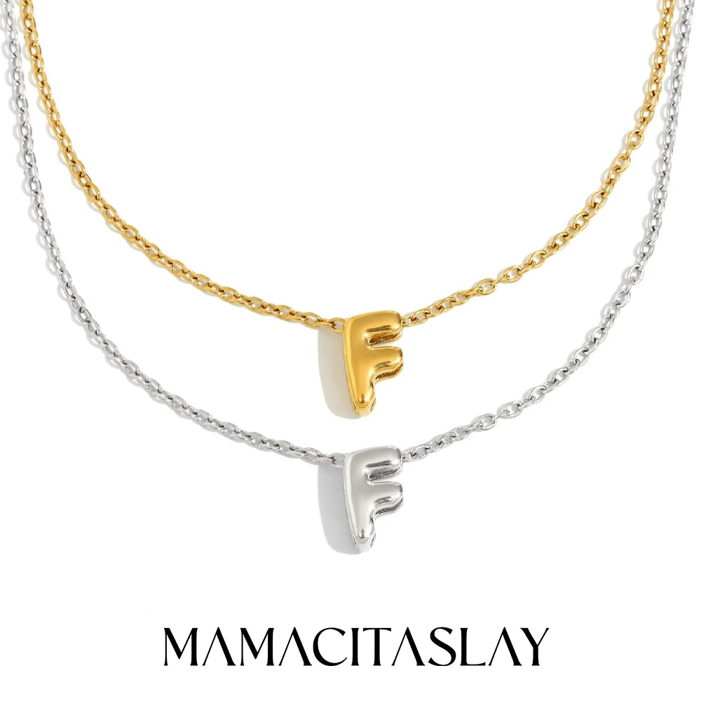MamacitaSlay 316L Stainless Steel Letter Pendant Necklace Waterproof 18K Gold Plated Neck Jewelry Women's Minimalist Necklace