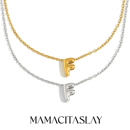 MamacitaSlay 316L Stainless Steel Letter Pendant Necklace Waterproof 18K Gold Plated Neck Jewelry Women's Minimalist Necklace