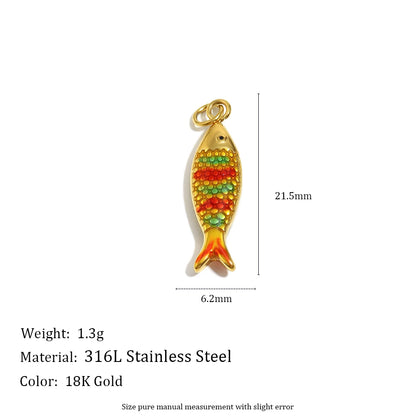 MamacitaSlay 316L Stainless Steel Enamel Ocean Style Fish Charms Earrings Necklace Bracelet DIY Pendant Women's Handmade Gift