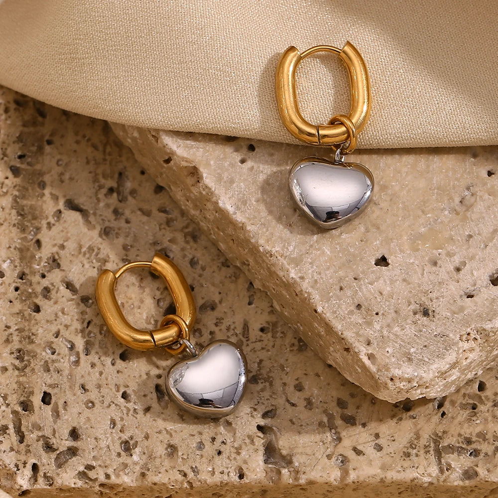 MamacitaSlay Mixed Color Gold Plated O Shape Hoop Silver Color Heart Drop Earrings trendy women's stainless steel jewelry