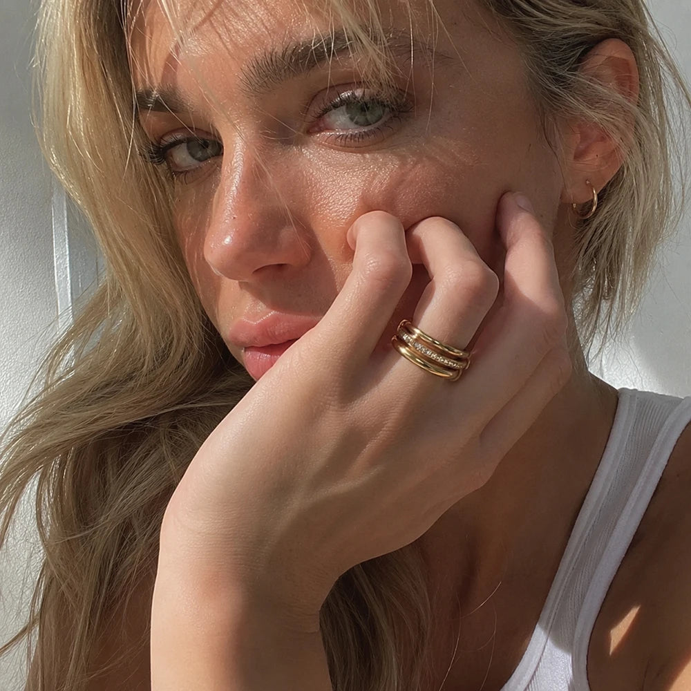 MamacitaSlay Unique Cool Three/Four Fingers Chain Shape Variable Hiphop Rings Stainless Steel Trendy Accessories Women Men Gifts