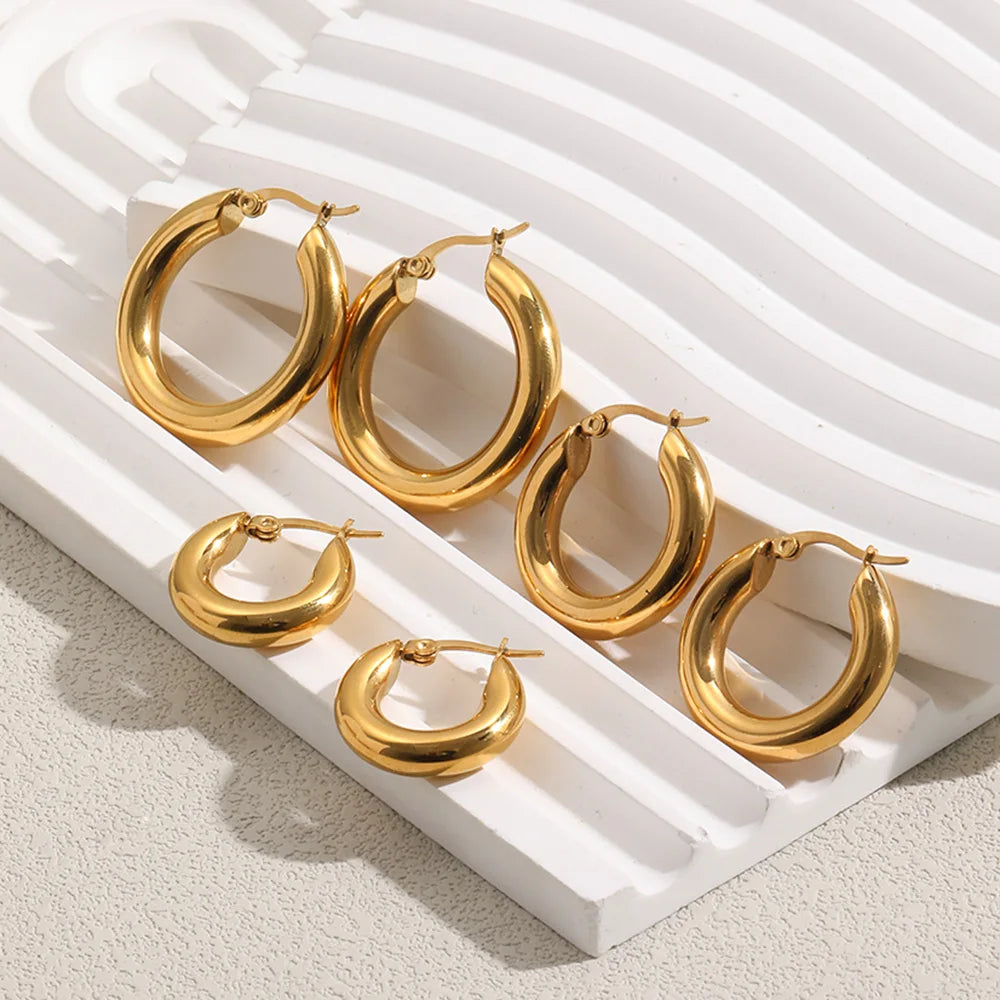 MamacitaSlay Minimalist 18K Gold Plated 316L Stainless Steel Different Sizes Hoop Earrings Waterproof Party Jewelry for Women