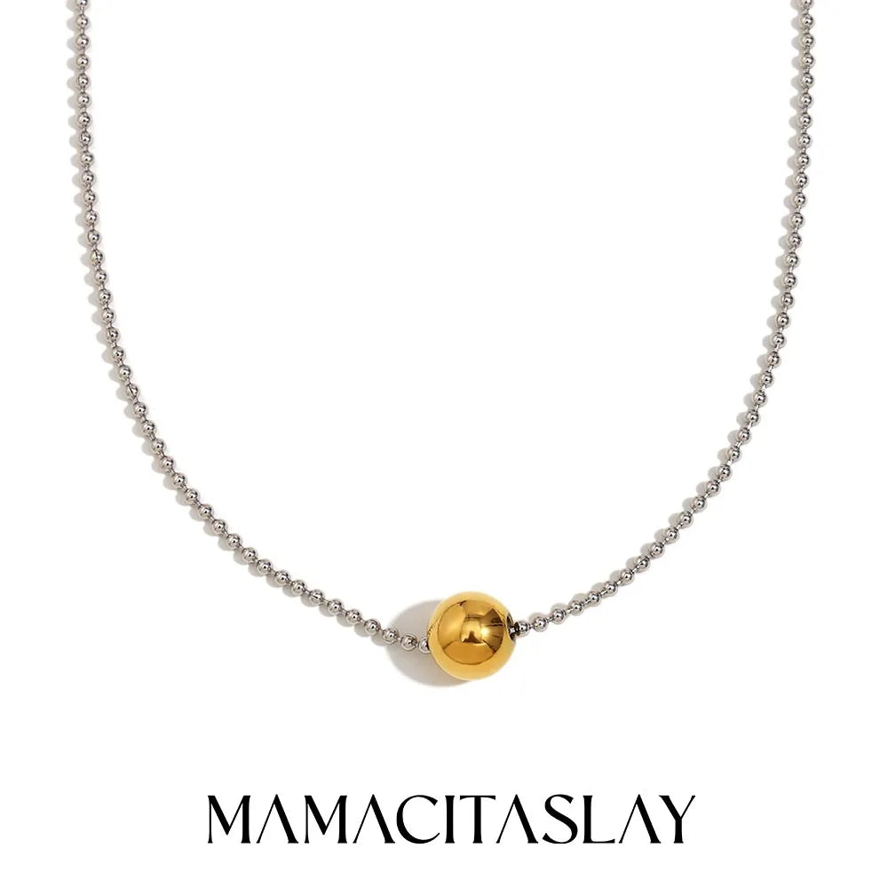 MamacitaSlay Unique 316L Stainless Steel Round Bead Chain Necklace Party Trend Waterproof Jewelry For Women's Neck Jewelry Gift