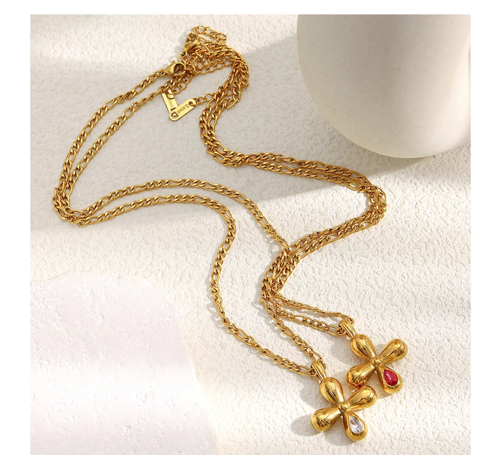 MamacitaSlay 316L Stainless Steel Heart Cross Zircon Earrings Necklace 18K Gold Plated Waterproof Jewelry Set Women's Gifts