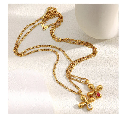 MamacitaSlay 316L Stainless Steel Heart Cross Zircon Earrings Necklace 18K Gold Plated Waterproof Jewelry Set Women's Gifts