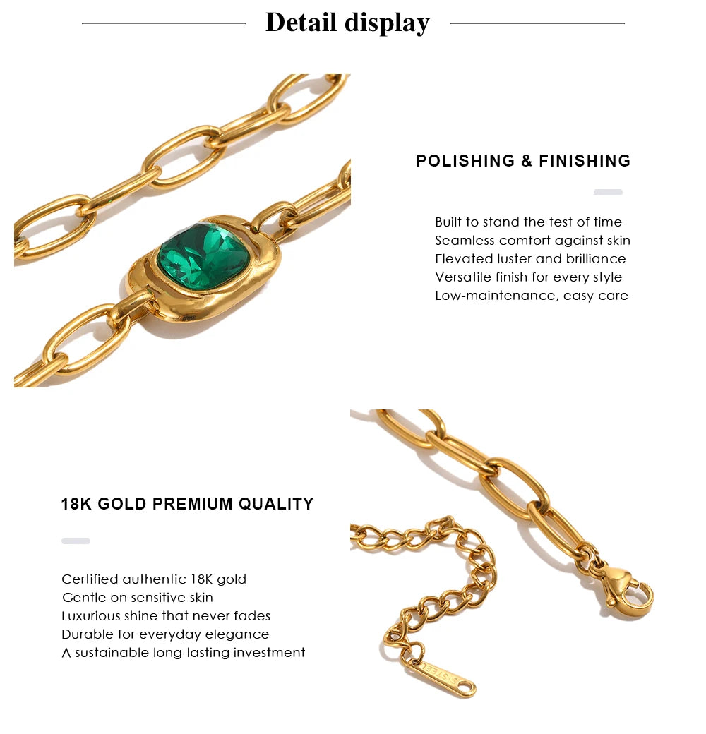 MamacitaSlay 316L Stainless Steel Green Zircon Pendant Necklace 18K Gold Plated Waterproof Vintage Luxury Jewelry Gift For Women