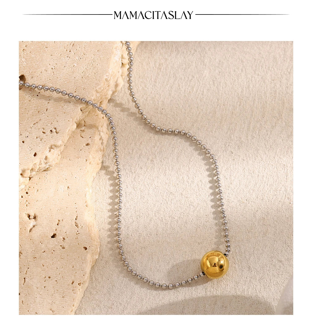 MamacitaSlay Unique 316L Stainless Steel Round Bead Chain Necklace Party Trend Waterproof Jewelry For Women's Neck Jewelry Gift
