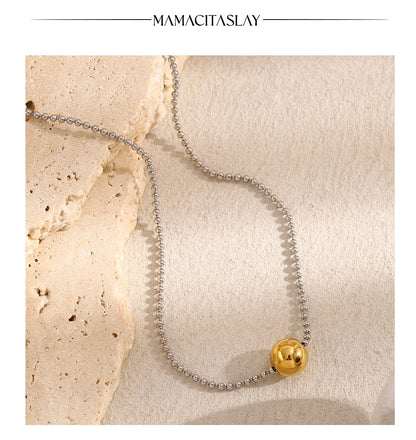 MamacitaSlay Unique 316L Stainless Steel Round Bead Chain Necklace Party Trend Waterproof Jewelry For Women's Neck Jewelry Gift