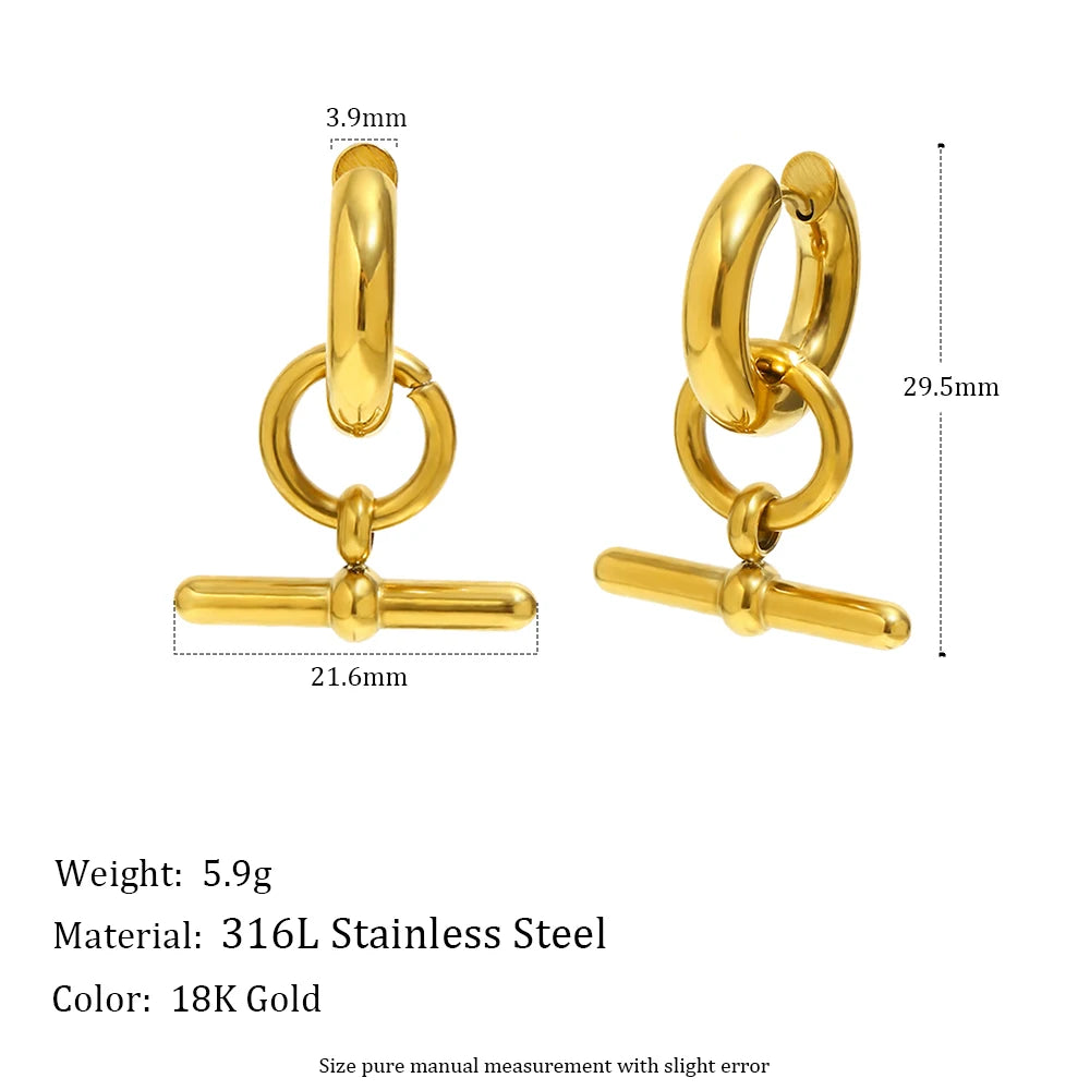 MamacitaSlay 316L Stainless Steel T-Bar Pendant Necklace Earrings Waterproof 18K Gold Plated Jewelry Women's Earrings Necklace