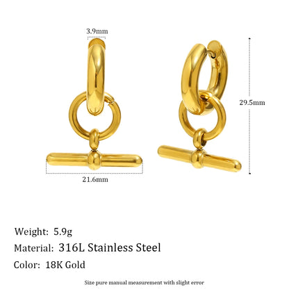 MamacitaSlay 316L Stainless Steel T-Bar Pendant Necklace Earrings Waterproof 18K Gold Plated Jewelry Women's Earrings Necklace