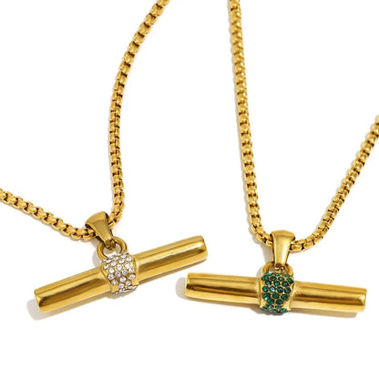Inner Ziva Bohemian 316L Stainless Steel CZ Pendant T Bar Necklace 18K Gold Plated Waterproof Minimalist Jewelry For Women Men