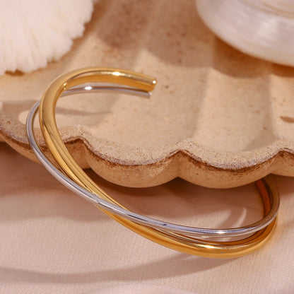 MamacitaSlay Women's Jewelry Double Layer Crossed Opening Bracelet High-end Women's Stainless Steel Gold Plated Bracelet