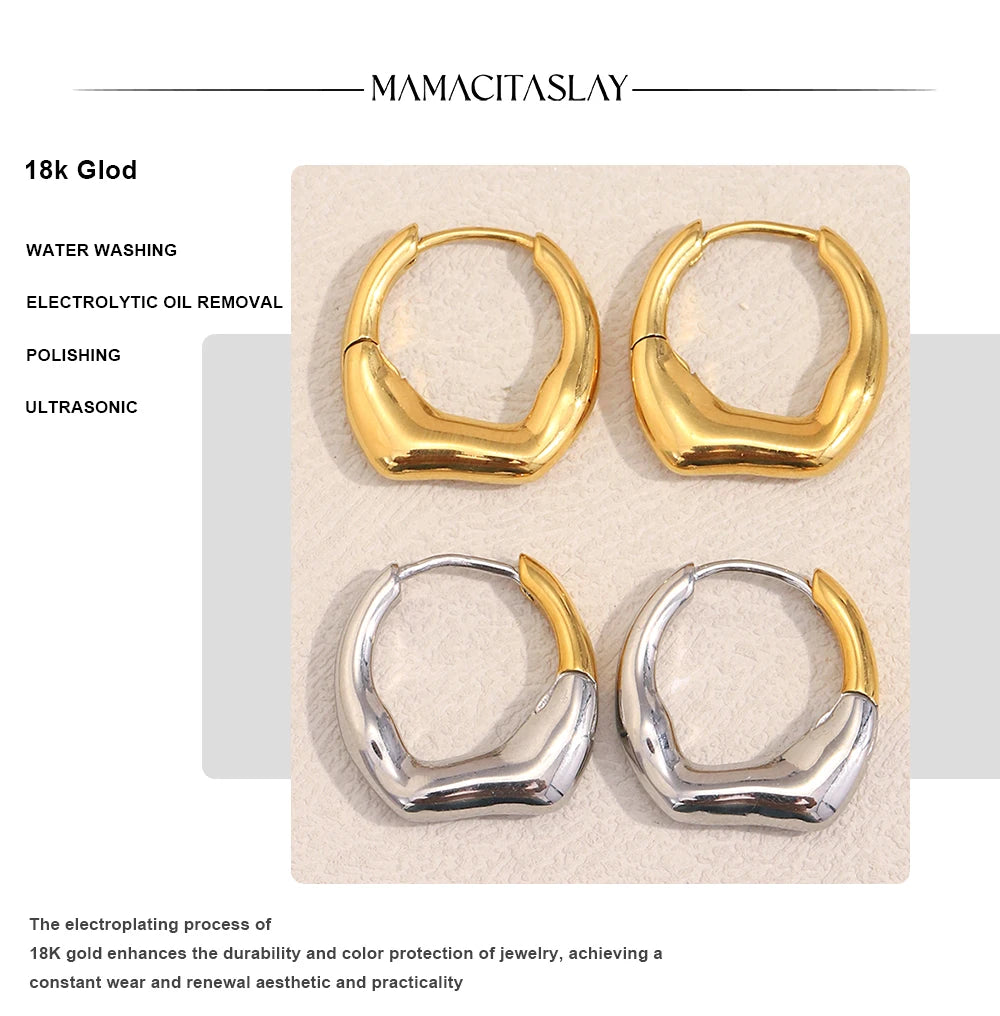 MamacitaSlay 316L Stainless Steel Double Color Irregular Hoop Earrings Party Waterproof Jewelry Women's 18K Gold Plated Earrings