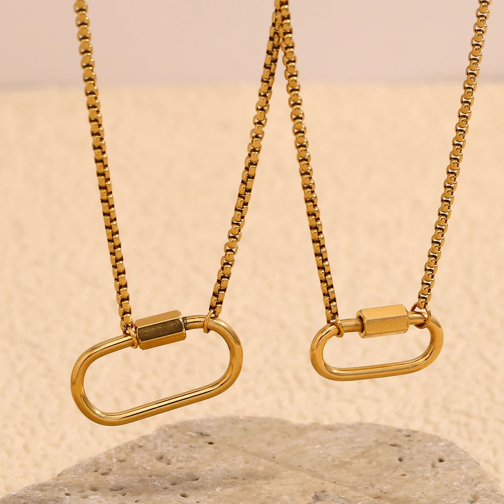 MamacitaSlay Unique 18K Gold Plated Stainless Steel Geometric DIY Necklace Party Waterproof Jewelry Unisex Trendy Neck Chain