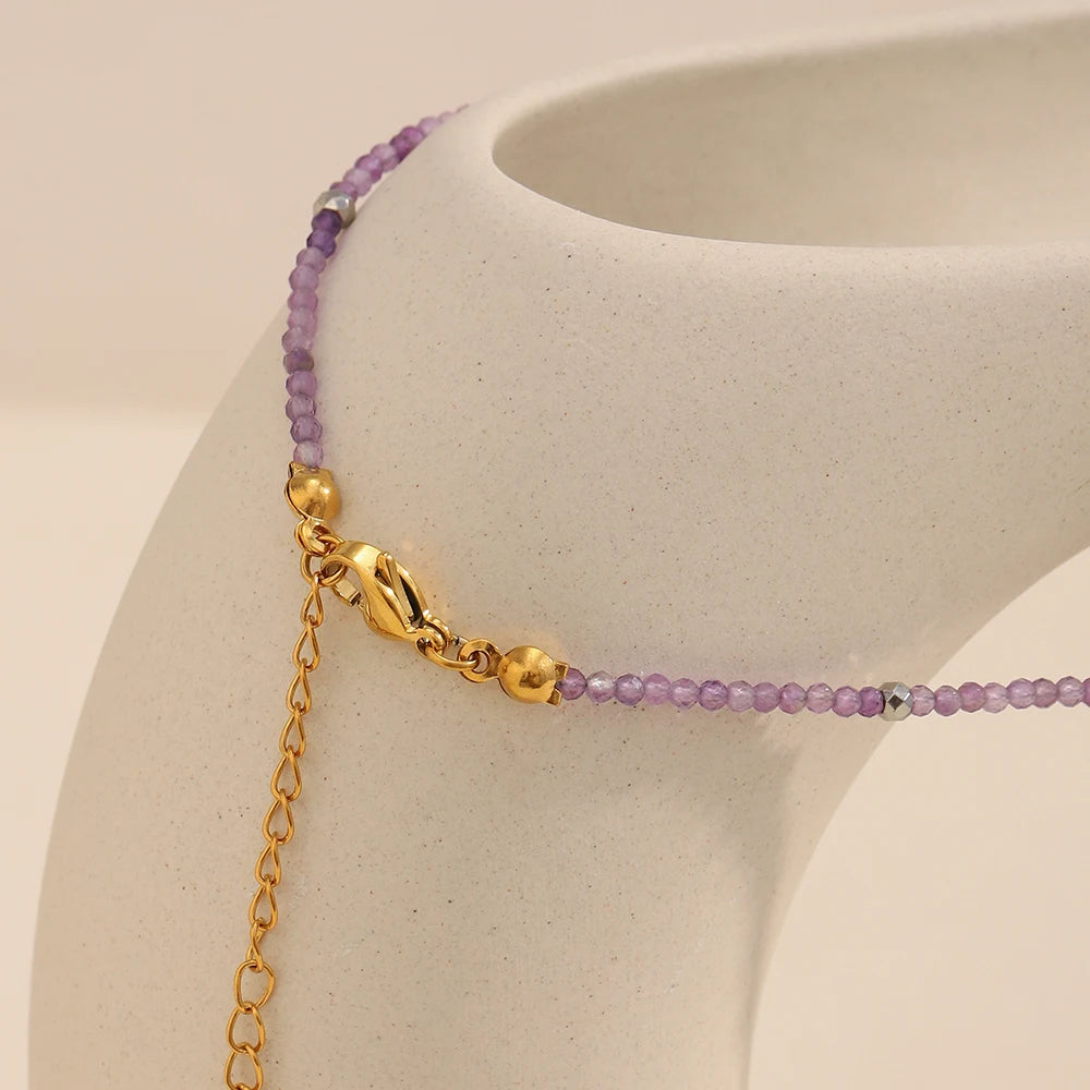 MamacitaSlay 316L Stainless Steel Natural Stone Necklace Elastic Rope Bracelet Handmade Waterproof Jewelry Women's Classic Gift