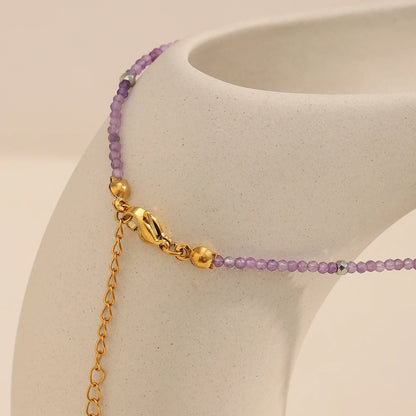 MamacitaSlay 316L Stainless Steel Natural Stone Necklace Elastic Rope Bracelet Handmade Waterproof Jewelry Women's Classic Gift