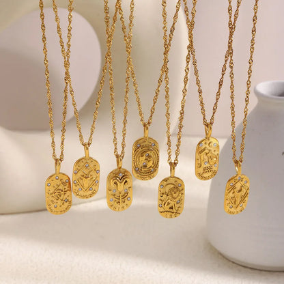 MamacitaSlay 316L Stainless Steel Zircon 12 Constellation Tarot Card Necklace 18K Gold Plated Waterproof Jewelry Women's Gifts