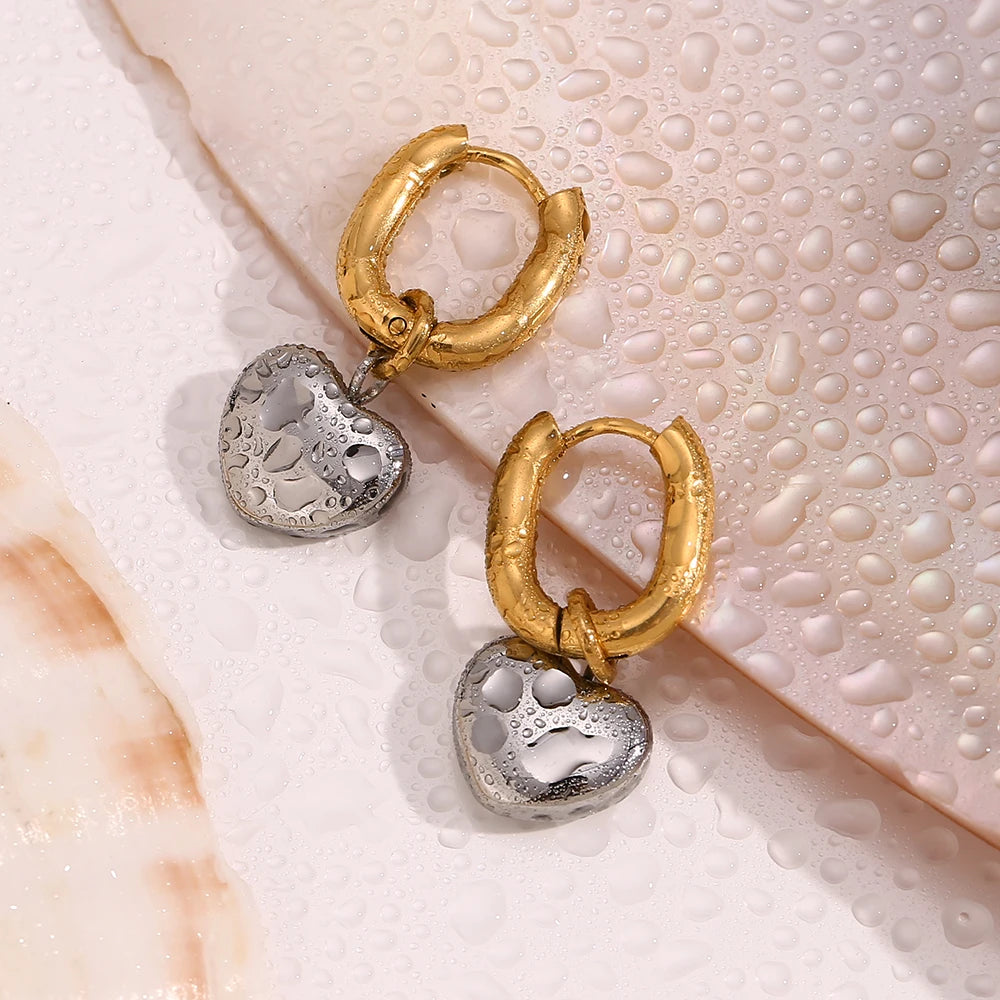 MamacitaSlay Mixed Color Gold Plated O Shape Hoop Silver Color Heart Drop Earrings trendy women's stainless steel jewelry