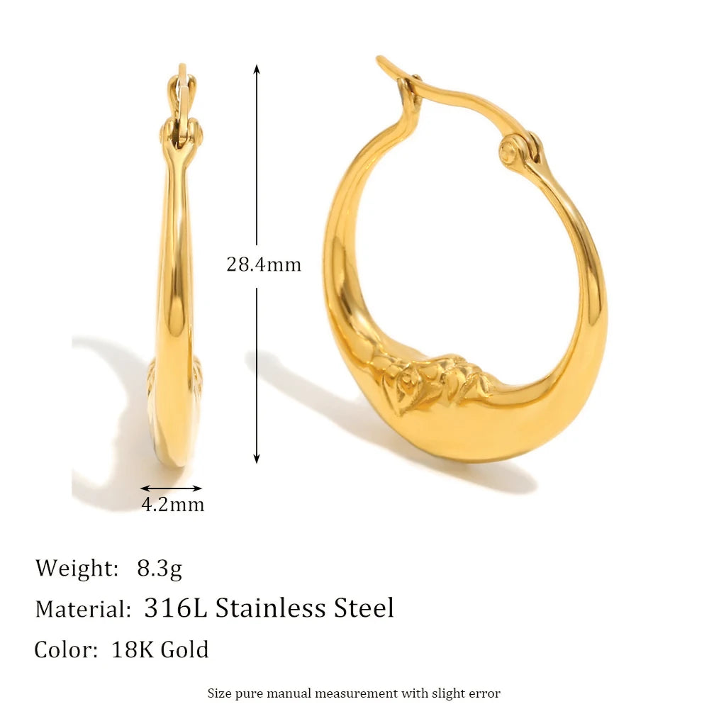 MamacitaSlay 18K Gold Plated Stainless Steel Moon Hoop Earrings Unique Waterproof Jewelry Women's Charm Statement Earrings Gift