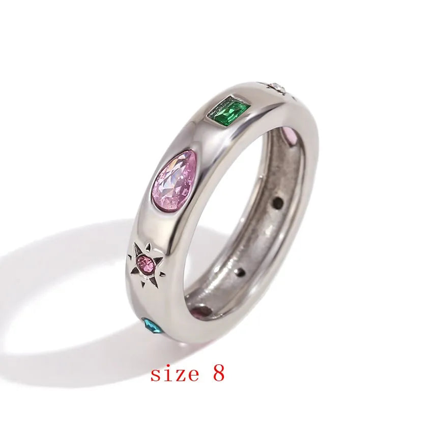 MamacitaSlay Classic Solar Geometric Zircon Bracelets Shiny Zircon Hoop Earrings 2024 Trend Stainless Steel Ring Woman