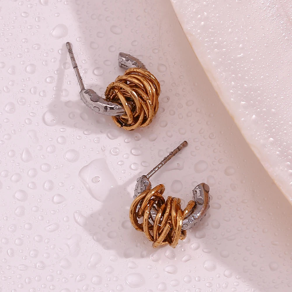 MamacitaSlay 316L Stainless Steel Mixed Color Knot Stud Earrings 18K Gold Plated Waterproof Jewelry For Women Unique Earrings