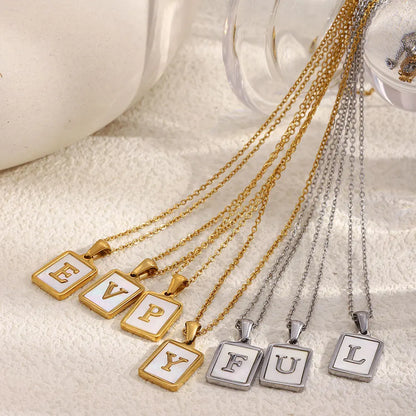 MamacitaSlay 18K Gold Plated Chain Necklaces Male Square Shell Letters Necklaces 316L Stainless Steel Jewelry For Women Gift