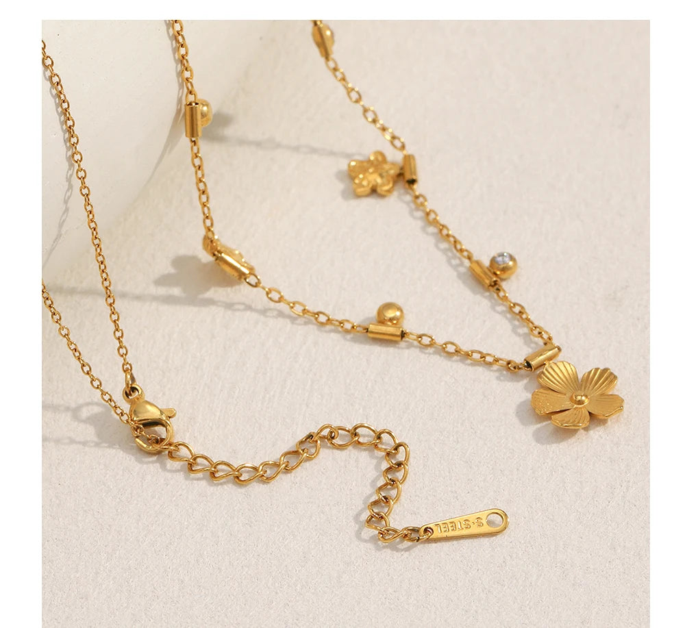 MamacitaSlay 316L Stainless Steel Zircon Flower Stackable Necklace Party Waterproof Neck Jewelry Women's Elegant Necklace Gift