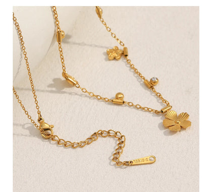 MamacitaSlay 316L Stainless Steel Zircon Flower Stackable Necklace Party Waterproof Neck Jewelry Women's Elegant Necklace Gift