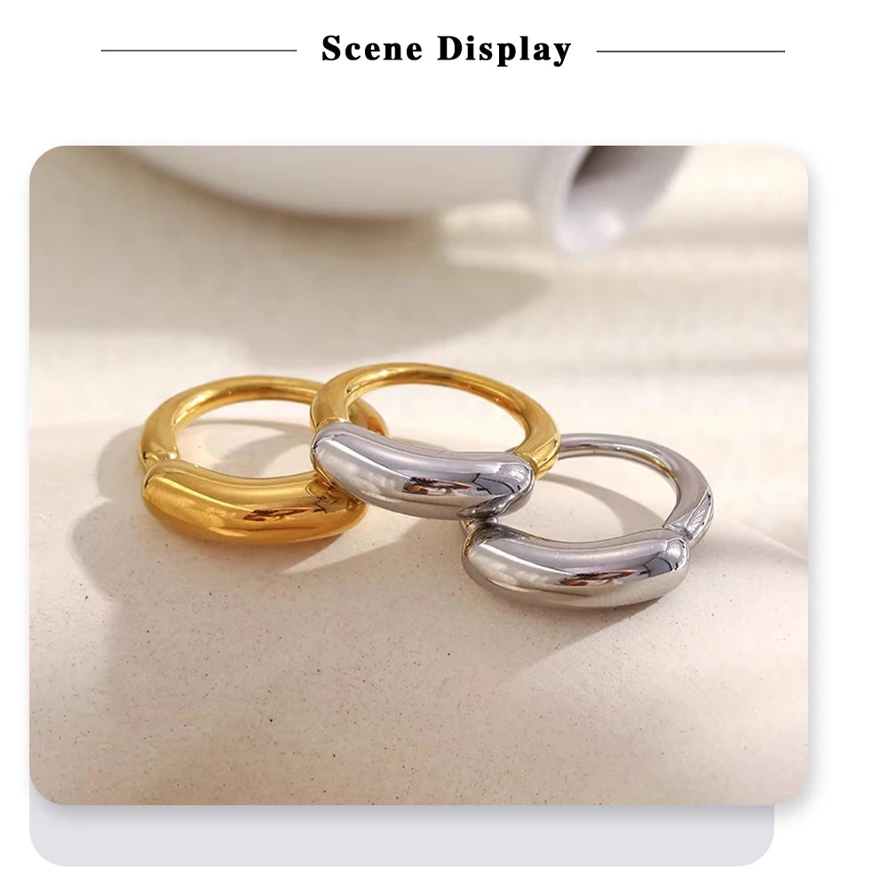MamacitaSlay 316L Stainless Steel Mixed Color Line Smile Ring 18K Gold Plated Waterproof Jewelry For Women Trendy Daily Wear