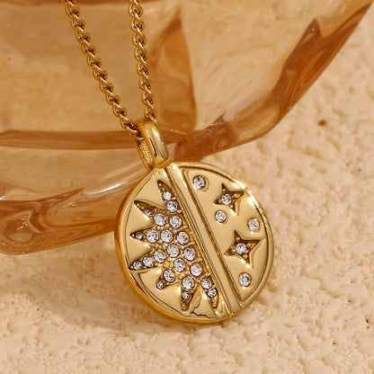 MamacitaSlay Minimalist Stainless Steel Zircon Sun Moon Star Zircon Pendant Necklace Creative Waterproof Jewelry Women's Gift