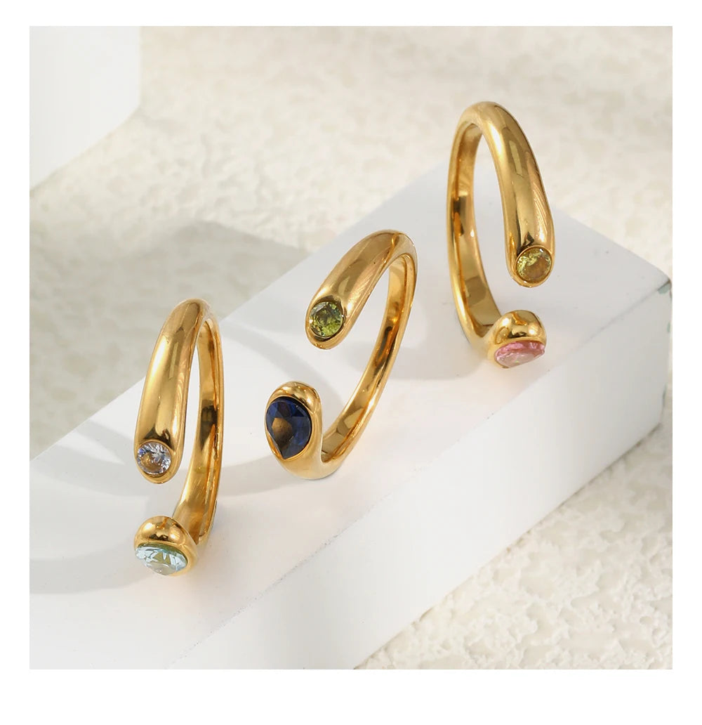 MamacitaSlay 316L Stainless Steel Multicolour Zircon Open Ring 18K Gold Plated Waterproof Jewelry Women's Minimalist Ring Gift