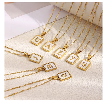 MamacitaSlay 18K Gold Plated Chain Necklaces Male Square Shell Letters Necklaces 316L Stainless Steel Jewelry For Women Gift