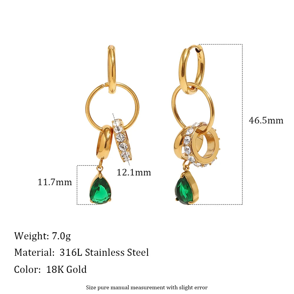 MamacitaSlay 316L Stainless Steel Interlocking Circle CZ Earring Bracelet Necklace 18K Gold Plated Waterproof Women Jewelry Set