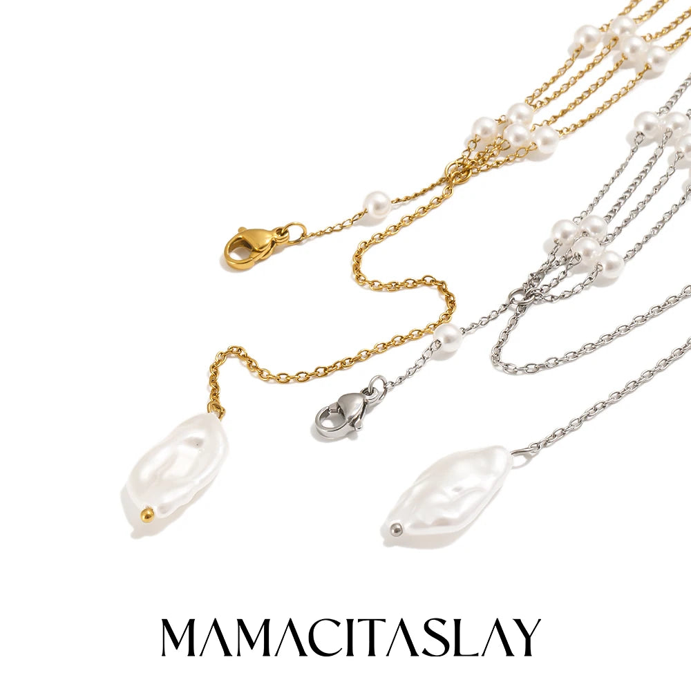 MamacitaSlay 316L Stainless Steel Multilayer Chain Pearl Body Chain 18K Gold Plated Waterproof Jewelry For Bikini Accessories