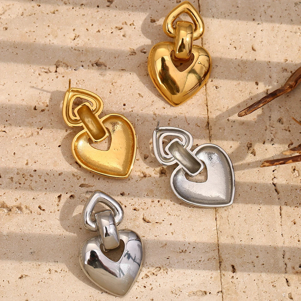 MamacitaSlay 18K Gold Plated Stainless Steel Heart Shaped Earrings Party Waterproof Jewelry Women's Charm Statement Earrings