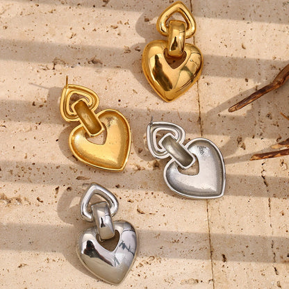 MamacitaSlay 18K Gold Plated Stainless Steel Heart Shaped Earrings Party Waterproof Jewelry Women's Charm Statement Earrings