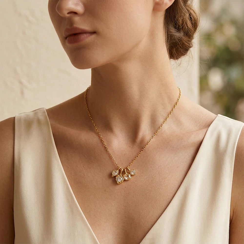 MamacitaSlay 316L Stainless Steel Irregular  Multicolor Zircon Necklace 18K Gold Plated Waterproof Minimalist Jewelry For Women