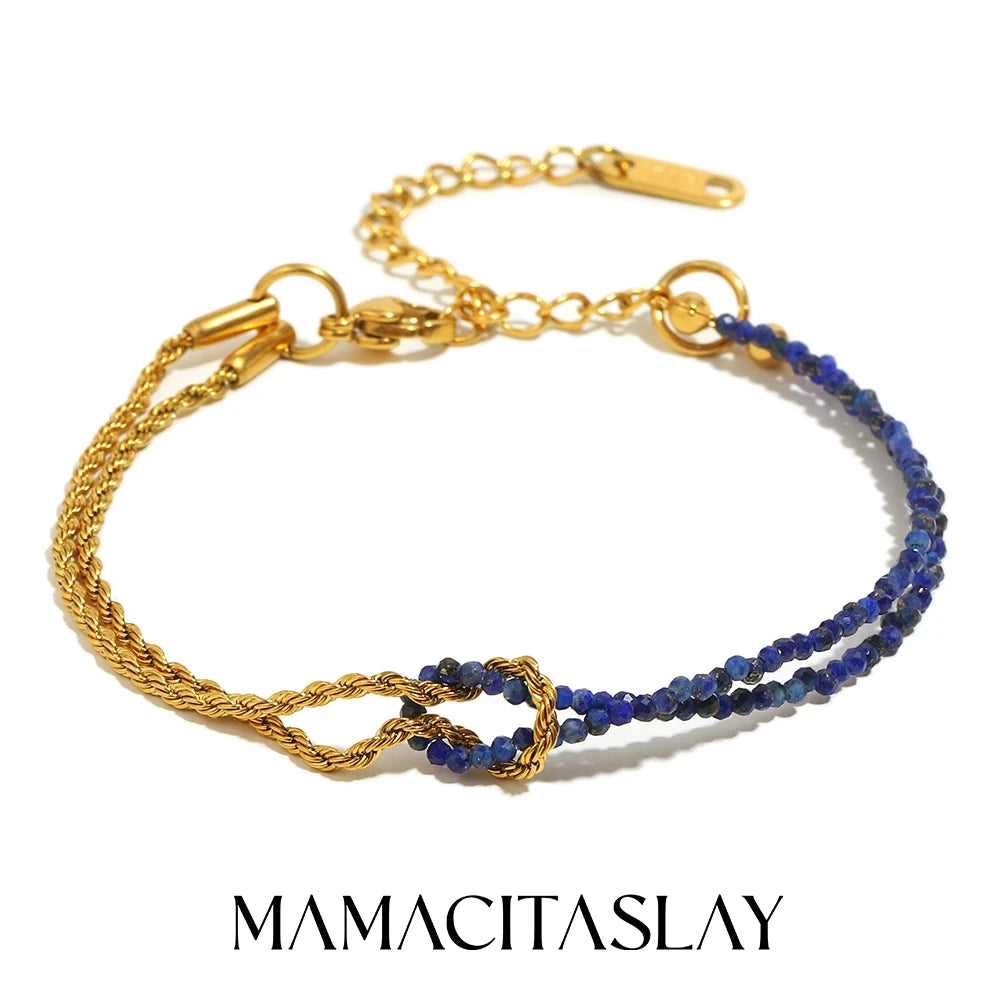 MamacitaSlay 316L Stainless Steel Natural Stone Handmade Asymmetric Bracelet Party Waterproof Jewelry Women's Charm Bracelet