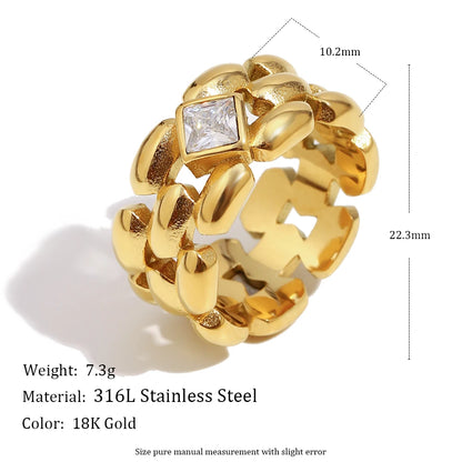 MamacitaSlay 316L Stainless Steel Zircon Hollow Out Ring 18K Gold Plated Waterproof Jewelry Women's High Quality Ring 2025 Gift