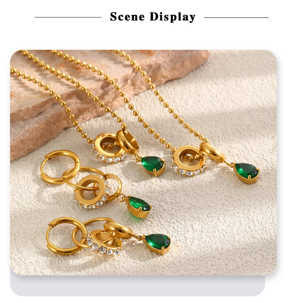 MamacitaSlay 316L Stainless Steel Interlocking Circle CZ Earring Bracelet Necklace 18K Gold Plated Waterproof Women Jewelry Set