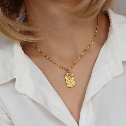 MamacitaSlay 316L Stainless Steel Tarot Card Pendant Necklace 18K Gold Plated Waterproof Neck Jewelry Women's Unique Necklace