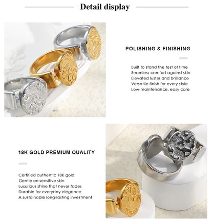 MamacitaSlay 316L Stainless Steel Mixed Color Planet Relief Oval Ring 18K Gold Plated Waterproof Jewelry Women's Unique Ring